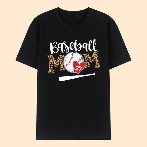 T-shirt Baseball MOM Personnalisé avec Numéro Cadeau d'Anniversaire de Fête des Mères pour Maman