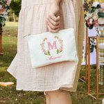 Sac de Maquillage Personnalisé avec Fleur de Naissance et Nom Cadeau pour Femme