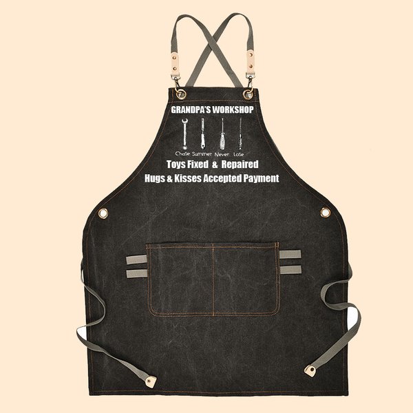 Grembiule da officina del nonno personalizzato con cinghie regolabili e ampie tasche