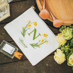Sac de Maquillage Personnalisé avec Fleur de Naissance et Nom Cadeau pour Femme