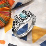 Personalized Bohemian Vintage Horseshoe Ring with Engraved Text Turquoise Lucky Jewellery Birthday Valentine's Day Gift for Family Friend Couple