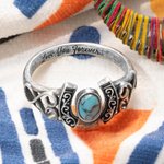 Personalized Bohemian Vintage Horseshoe Ring with Engraved Text Turquoise Lucky Jewellery Birthday Valentine's Day Gift for Family Friend Couple