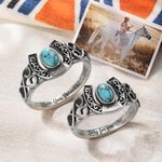 Personalized Bohemian Vintage Horseshoe Ring with Engraved Text Turquoise Lucky Jewellery Birthday Valentine's Day Gift for Family Friend Couple