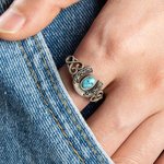 Personalized Bohemian Vintage Horseshoe Ring with Engraved Text Turquoise Lucky Jewellery Birthday Valentine's Day Gift for Family Friend Couple