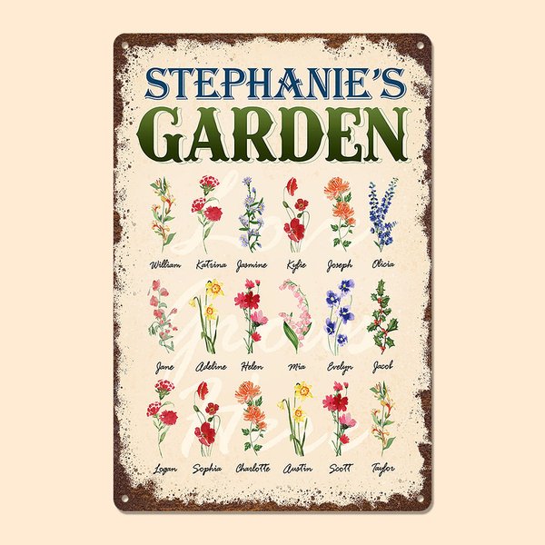 Personalised Birth Flower Metal Garden Sign with Name