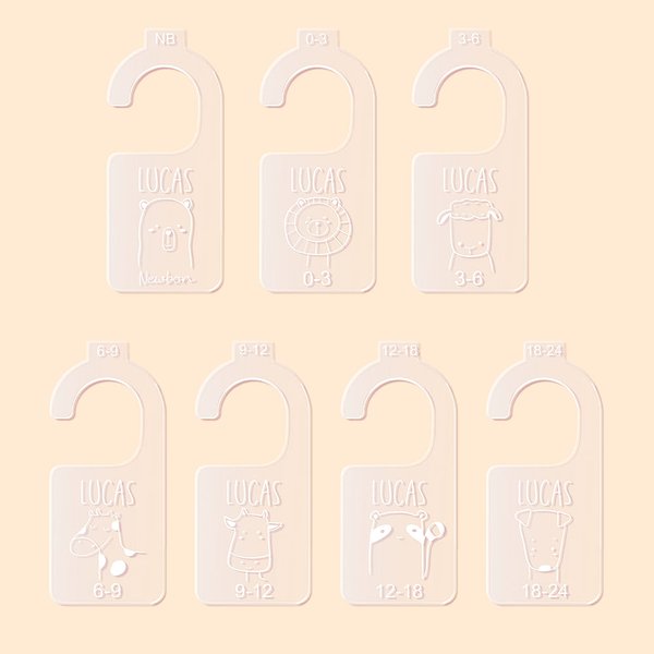 Personalised Acrylic Nursery Closet Divider Hangers with Name Set of 7