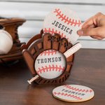 Gepersonaliseerde 3 Pack Baseball ontwerp Drink Onderzetters Set met Houder