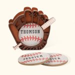 Gepersonaliseerde 3 Pack Baseball ontwerp Drink Onderzetters Set met Houder