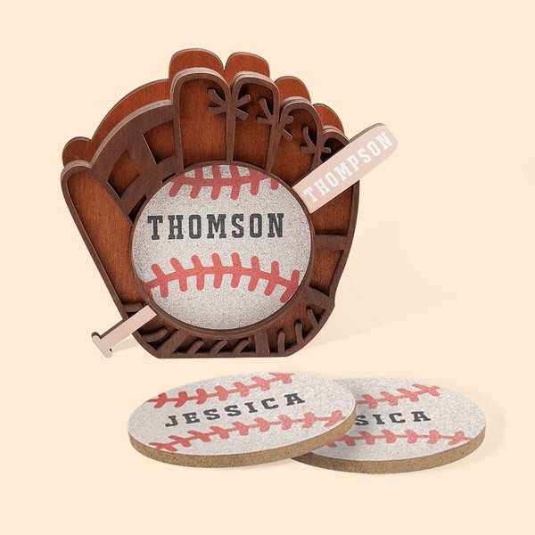 Gepersonaliseerde 3 Pack Baseball ontwerp Drink Onderzetters Set met Houder