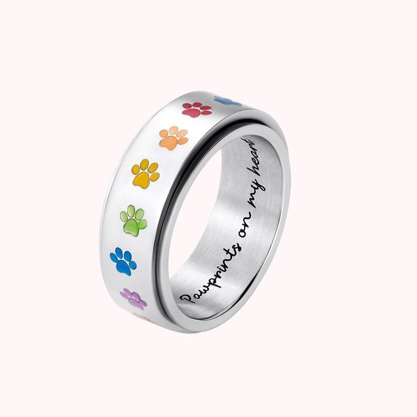 Personalized Rainbow Pet Paw Print Spinner Anti Anxiety Ring