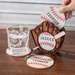 Gepersonaliseerde 3 Pack Baseball ontwerp Drink Onderzetters Set met Houder