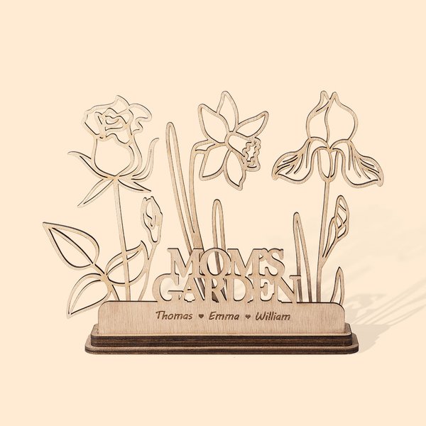 Gepersonaliseerde Houten Uitgeholde Geboortebloem Decoratie met Namen