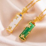 Personalised Natural Jade Pendant Charm Necklace with Birthstone