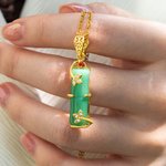 Personalised Natural Jade Pendant Charm Necklace with Birthstone