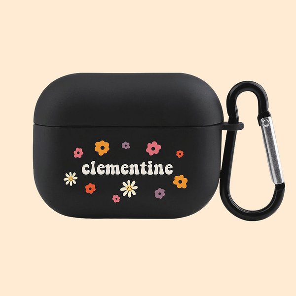 Gepersonaliseerde Vintage Smile Daisy Flower Boho Hippie AirPods Pro hoesje met sleutelhanger