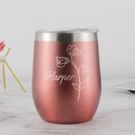 Vaso de vino de acero inoxidable personalizado con flor de nacimiento y nombre