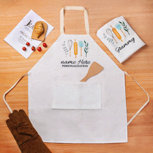 Personalised Linen Kitchen Apron with Pocket