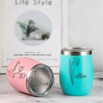 Vaso de vino de acero inoxidable personalizado con flor de nacimiento y nombre