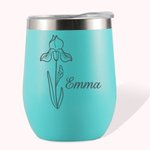 Personalized Stainless Steel Wine Tumbler with Birth Flower and Name