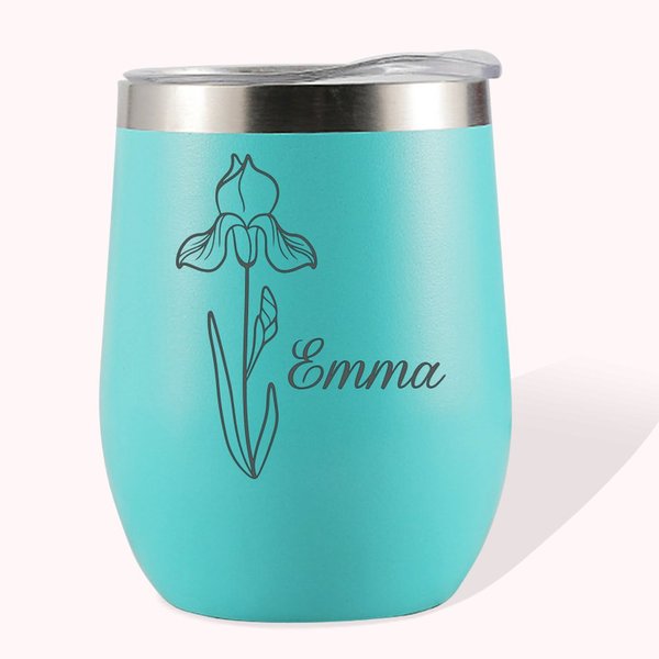 Personalized Stainless Steel Wine Tumbler with Birth Flower and Name