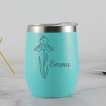 Vaso de vino de acero inoxidable personalizado con flor de nacimiento y nombre