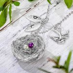 Collier Personnalisé avec Initiale et Oeuf de Naisssance Collier de Famille en Nid d'Oiseau Cadeau d'Anniversaire St Valentin pour Maman Grand-mère