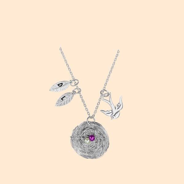 Personalized Bird Nest Family Necklace with Initials for Mom Grandma Gift