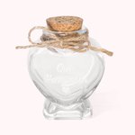 Cadeau de mariage : bocal de sable pour lune de miel en verre avec un cœur personnalisé.