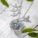 Collier Personnalisé avec Initiale et Oeuf de Naisssance Collier de Famille en Nid d'Oiseau Cadeau d'Anniversaire St Valentin pour Maman Grand-mère