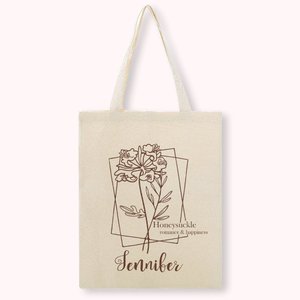 Sac de Shopping en Toile Personnalisé avec Fleur de Naissance et Nom Cadeau pour Femme