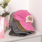 Personalized Pink Ribbon Breast Cancer Awareness Distressed Baseball Cap
