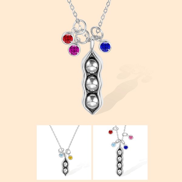 Personalised Pea Pod and Birthstone Necklace Gift for Best Friend
