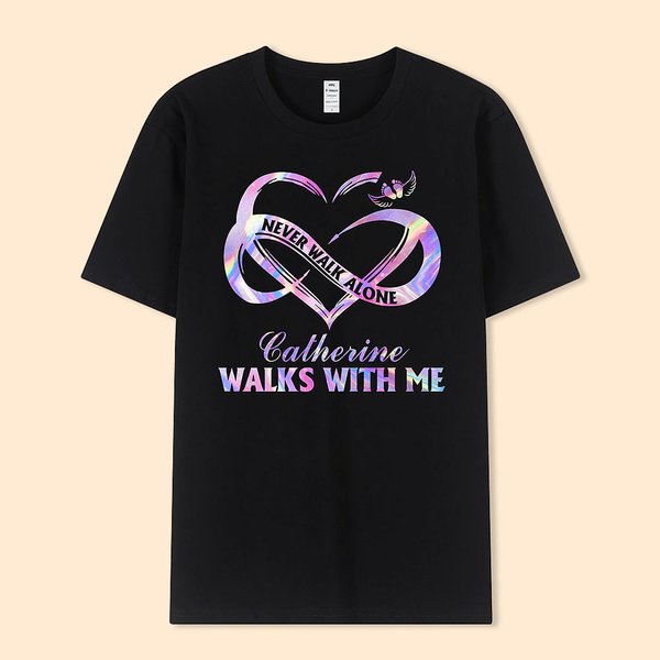 Personalized Memorial Heart T-shirt Never Walk Alone Walk With Me