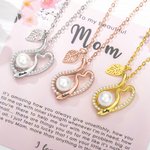 Personalised Vine Leaf Curve Necklace with Heart and Pearl