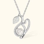 Personalised Vine Leaf Curve Necklace with Heart and Pearl