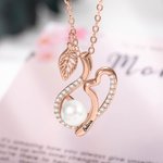 Personalised Vine Leaf Curve Necklace with Heart and Pearl
