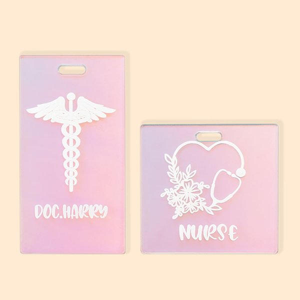 Funda personalizada para credencial de ultrasonido iridiscente con carrete para credencial de flor para trabajadores médicos