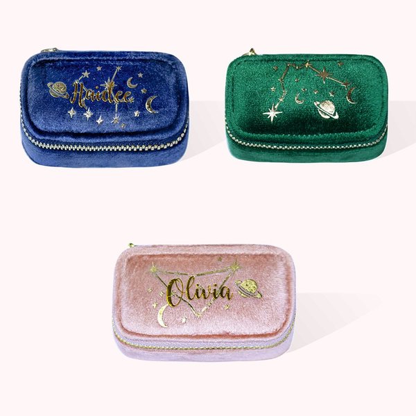 Personalized Starry Night Constellation Velvet Travel Jewellery Case