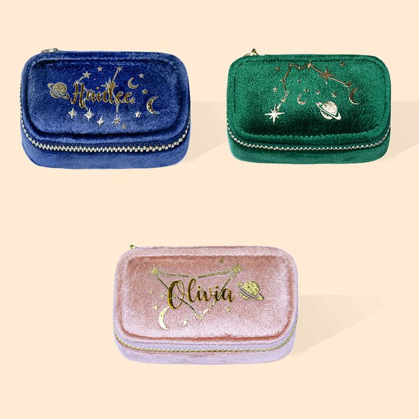 Personalised Starry Night Constellation Velvet Travel Jewellery Case