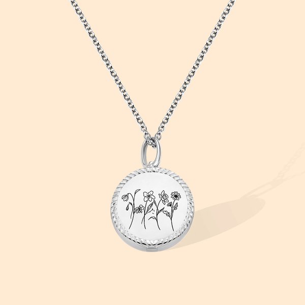 Personalised Photo Locket Necklace with Birth Month Flower Gifts for Her