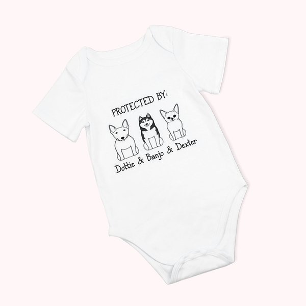 Personalised Protected By Pet Cotton Baby Onesie Birthday Gift Christmas Gift for Baby or New Mother