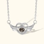 Personalized Wing Heart Photo Projection Memorial Necklace for Her
