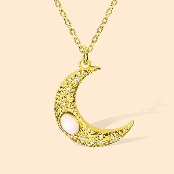 Personalised Dainty Gold Moon Necklace with Opal or Birthstone