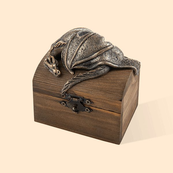 Personlig Dragon Treasure Chest Wooden Ring Smykkeskrin med navn Bryllup forlovelsesgave til par