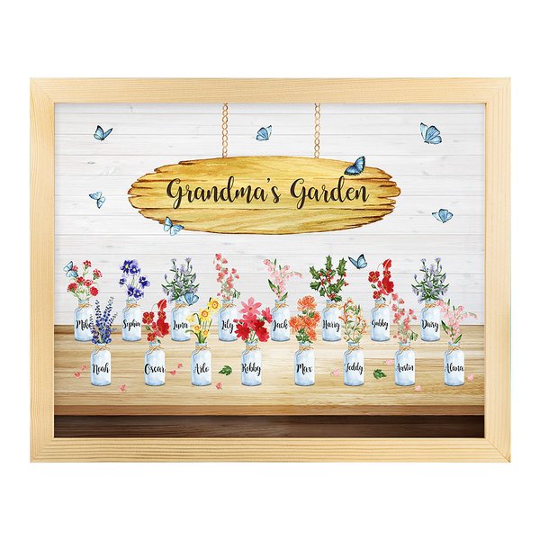 Cadre de Photo en Bois Personnalisé avec Fleur de Naissance Art du Jardin de Grand-mère Cadeau d'Anniversaire pour Maman et Grand-mère