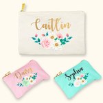 Sac de maquillage personnalisé avec nom et motif de rose pour cadeau de mariage et d'anniversaire.