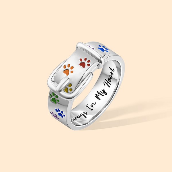 Anello commemorativo personalizzato con testo del nome e zampa Anello del collare del cucciolo arcobaleno Perdita di un animale domestico Ricordo dell'amante dell'animale domestico