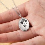 Collier avec Pendentif Photo Personnalisé avec Gravure Texte et 1-4 Fleurs de Naissance Cadeau Anniversaire Fête des Mères pour Femme