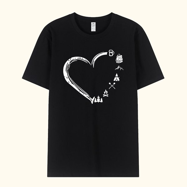 Personalized Cute Heart-shaped Camping Elements Women T-shirt with Name Gift for Camp Lover