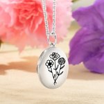 Collier avec Pendentif Photo Personnalisé avec Gravure Texte et 1-4 Fleurs de Naissance Cadeau Anniversaire Fête des Mères pour Femme
